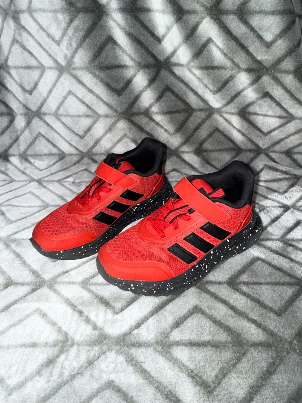 adidas Red and Black Kids Sneakers with Speckled Sole